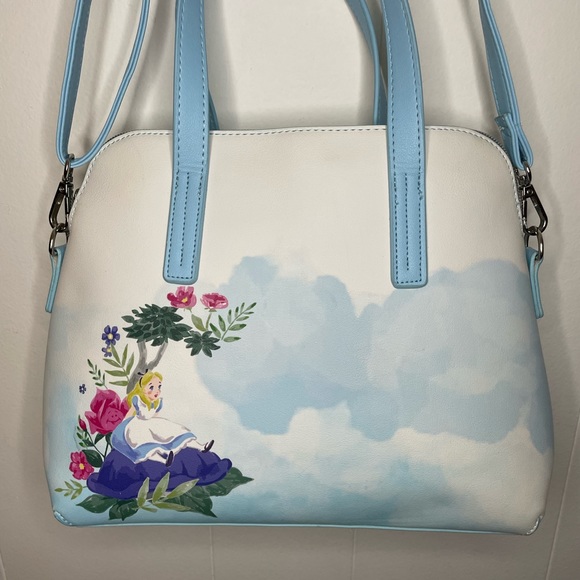 Loungefly Disney Alice in Wonderland Cheshire Cat Flora Watercolor Satchel Purse - Picture 4 of 13